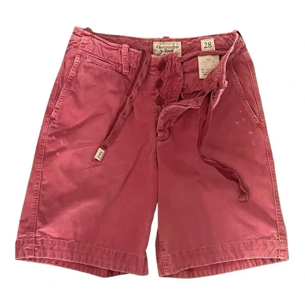 Abercrombie & Fitch Men's Shorts 28 100% cotton Red Chino Button Fly Y2K